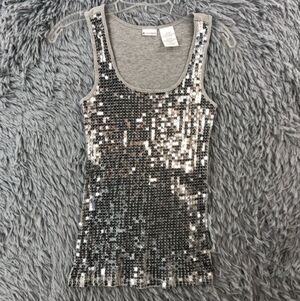 Silvery shimmery bright sequin tank top